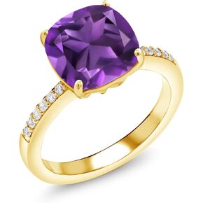 Gem Stone King 18K Yellow Gold Plated Silver 10MM Cushion Gemstone Birthstone Engagement Ring | Wedding Anniversary Promise Ring For Women | Available In Size 5, 6, 7, 8, 9