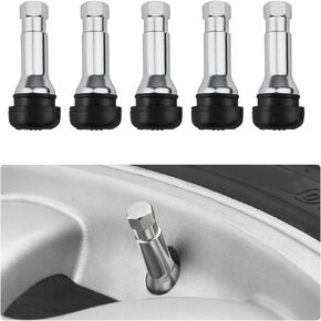 5 PCS TR413AC Tire Valve Stems, Chrome Rubber Tubeless Valve Stems Suit for 0.453 inch Rim Holes, Snap-in Metal Valve Stems for Standard Vehicle Tires, Car Accessories (Red)