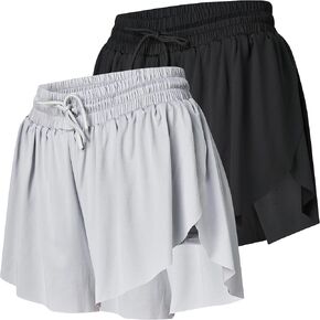Womens Athletic Running Shorts 2 Pack Women's Butterfly Flowy Short 2 في 1 صالة رياضية تمرين قصيرة للنساء