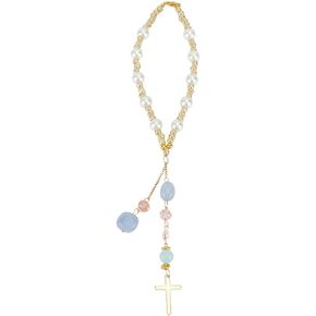 Natural Jade Cross Car Hanging Ornament Rearview Mirror Accessories Glass Beaded Charms With Pearl Car Hanging Accessories Suncatcher for Car Rear View Mirror Window Balcony Keychain Decor