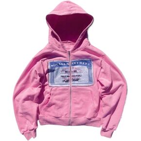 Zip up Hoodie Y2k Oversized Graphic Hoodies Unisex Grunge Jackets Streetwear Vintage 2000s Emo Clothes