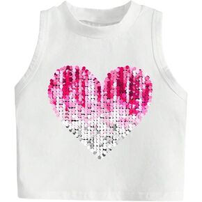 Gorglitter Girl's Tank Tops Heart Print Priness Crew Neck Summer Tops Cut