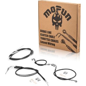 Mofun Clutch Cable & ABS Upper Hydraulic Front Brake Line & Throttle and Idle Cable Kit Compatible with Harley Dyna Street Bob Wide Glide Super Glide Custom 2012-2017, Fit 14"-16" Handlebar, Black