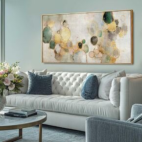 دائرة الذهب الحديثة العمل الفني مؤطر الجدار الفن الأخضر ديكور القماش 24 "x48" ديكورات الجدار لغرفة نوم مطبخ غرفة المعيشة