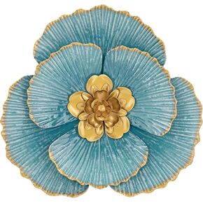 DILATATA 3 Pcs Metal Flower Wall Art Set 10 Inch Rustic Modern Floral Sculpture 3D Metal Flower Wall Hanging Accent for Indoor Living Room Bedroom Kitchen Bathroom Garden Patio Decor - Gold