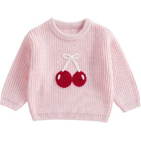 Toddler Baby Girl Sweater Cute Embroidery Long Sleeve Crewneck Knit Pullover Sweatshirt Fall Winter Spring Clothes