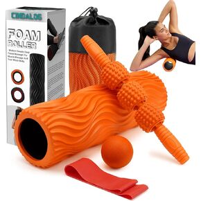 5 in 1 Foam Roller Set - Trigger Point Foam Back Roller, Muscle Roller Stick, Massage Ball, Stretching Band for Deep Muscle Massage Pilates Yoga,Fitness Exercise for Whole Body Release