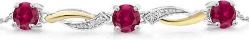 سوار تنس من Gem Stone King من الفضة عيار 925 والذهب الأصفر عيار 10 قيراط والزبرجد الأزرق السماوي والأبيض من الألماس الأبيض (1.54 قيراط، مستدير 5 مم، 7 بوصات مع موسع 1 بوصة) in Saudi Arabia