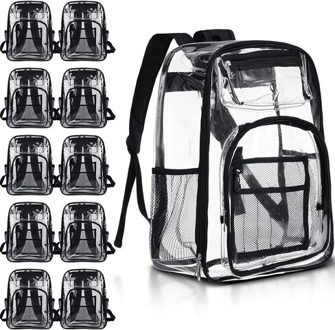 Aliceset 10 Pcs Clear Backpacks Bulk 17 Inch Heavy Duty Transparent See Through Bookbags for Student Stadium School (Black) in Saudi Arabia