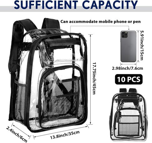 Aliceset 10 Pcs Clear Backpacks Bulk 17 Inch Heavy Duty Transparent See Through Bookbags for Student Stadium School (Black) in Saudi Arabia
