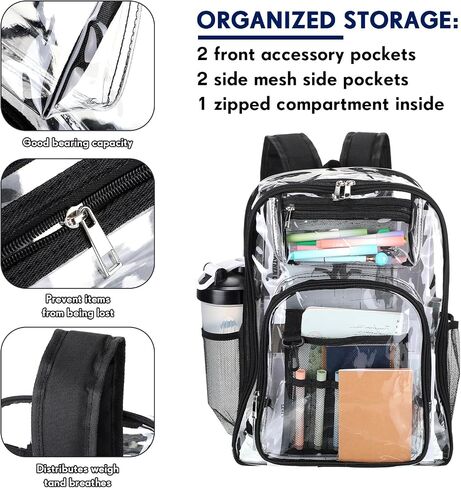 Aliceset 10 Pcs Clear Backpacks Bulk 17 Inch Heavy Duty Transparent See Through Bookbags for Student Stadium School (Black) in Saudi Arabia