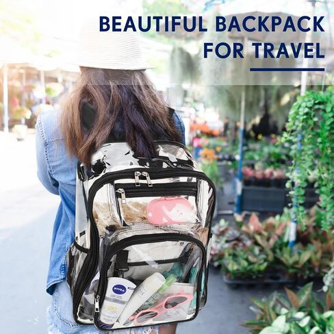 Aliceset 10 Pcs Clear Backpacks Bulk 17 Inch Heavy Duty Transparent See Through Bookbags for Student Stadium School (Black) in Saudi Arabia