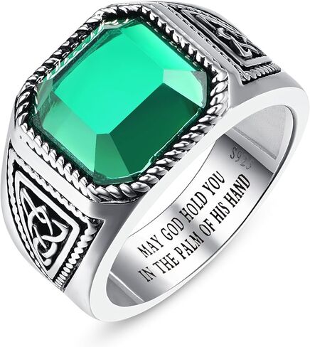 7CT عتيقة TEAL Turquoise | Emerald | Black Onyx Ring للرجال 925 Sterling Silver Men Rings 11mm مربع مقطوع حلقات كوكتيل Celtic Band for Dad Doad Size 7-12 in Saudi Arabia