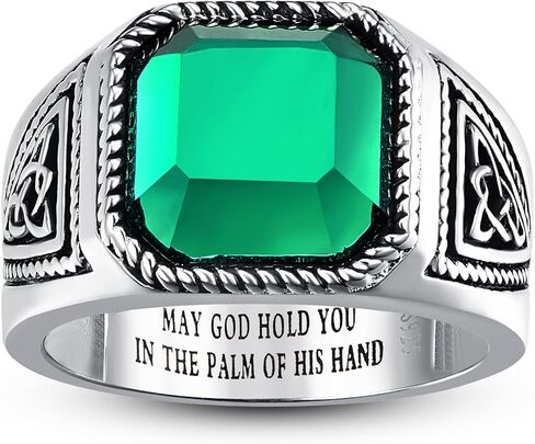 7CT عتيقة TEAL Turquoise | Emerald | Black Onyx Ring للرجال 925 Sterling Silver Men Rings 11mm مربع مقطوع حلقات كوكتيل Celtic Band for Dad Doad Size 7-12 in Saudi Arabia