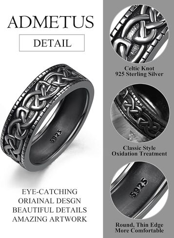ADMETUS 925 Sterling Silver Celtic Knot Ring Wedding Band Rings for Men Celtic Jewelry Gifts for Men Rings Size 5-15 in Saudi Arabia