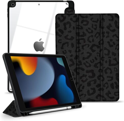 TopPerfekt Hybrid Slim Case for iPad 9th / 8th / 7th Generation (2021/2020 / 2019) 10.2 Inch - [Built-in Pencil Holder] Shockproof Cover with Clear Transparent Back Shell, Auto Sleep Wake Leopard in Saudi Arabia