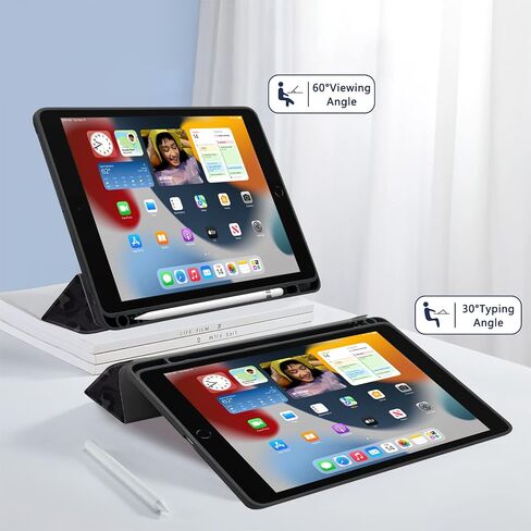 TopPerfekt Hybrid Slim Case for iPad 9th / 8th / 7th Generation (2021/2020 / 2019) 10.2 Inch - [Built-in Pencil Holder] Shockproof Cover with Clear Transparent Back Shell, Auto Sleep Wake Leopard in Saudi Arabia