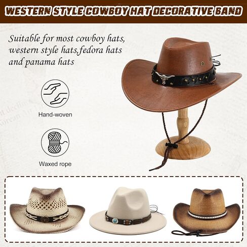 Cowboy Hat Bands 10 Pcs, Rural Cowgirl Beaded Cowboy Hat, Ethnic Western Hat Belts in Saudi Arabia