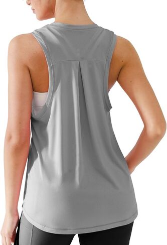 Women's Mesh Racerback Tops Athletic Workout Tank Tops Crew Neck Sleeveless Yoga Running Gym Shirts in Kuwait