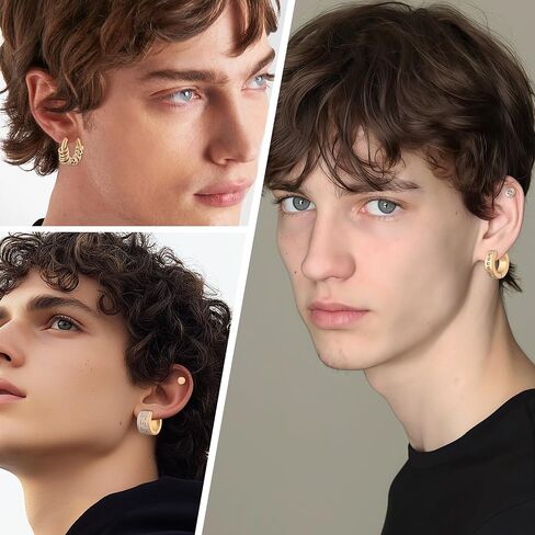 12 Pairs Earrings for Men Black Gold Silver Men Earrings Stainless Steel Mens Stud Earrings Set Hypoallergenic Cross Dangle Hoop Earrings Fashion Piercing Jewelry Gift for Men Women in Kuwait