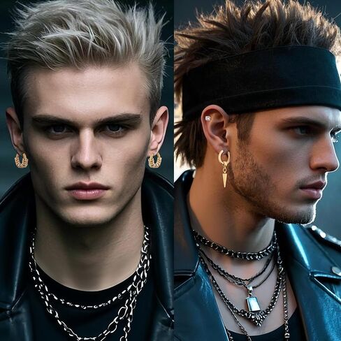 12 Pairs Earrings for Men Black Gold Silver Men Earrings Stainless Steel Mens Stud Earrings Set Hypoallergenic Cross Dangle Hoop Earrings Fashion Piercing Jewelry Gift for Men Women in Kuwait