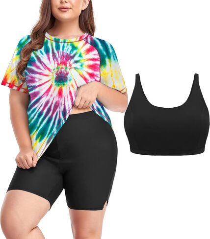 Inno Women's Plus Size 3 قطعة واقي من الطفح الجلدي مع حمالة صدرية swimsuits قصيرة الأكمام مع Boyshorts upf 50+ Surfing Swimboy in Saudi Arabia