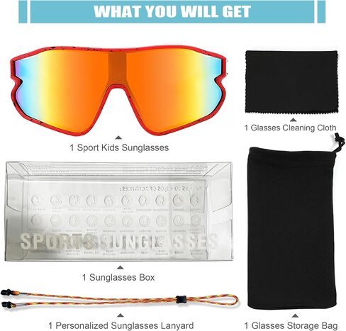YUNBLL&KO Kids Sunglasses Youth Baseball Sun Glasses TR90 Lightweight Frame UV400 Sports Cycling Sunglasses for Girls Boys in Kuwait