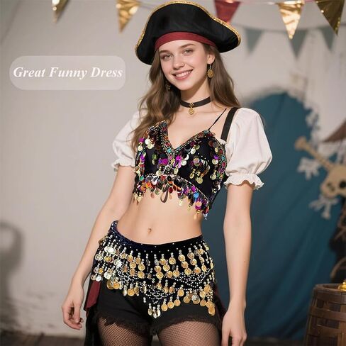 مجموعة أزياء رقص البطن للسيدات 2 PCS مجموعة رقص البطن ترتقة HALTER BRA TOP و COINS HIP DICK in Kuwait