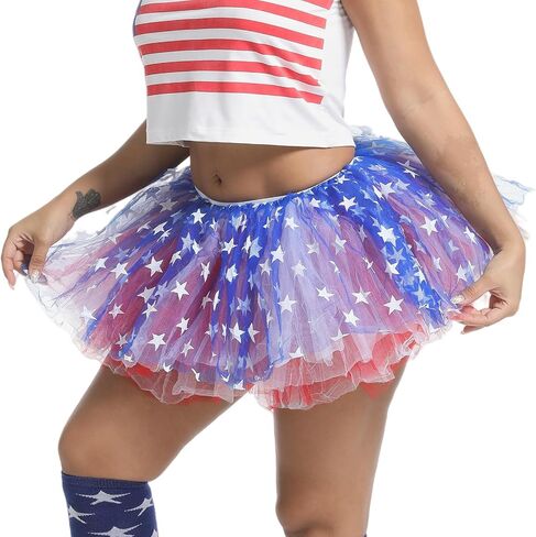 Women Red White Blue Tutu USA Star Skirt American Flag Tulle Skirt Adult Teens 5 Layers Halloween Costume Running Tutu in Saudi Arabia