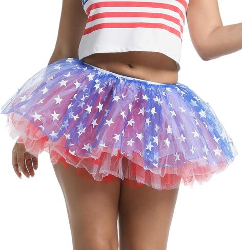 Women Red White Blue Tutu USA Star Skirt American Flag Tulle Skirt Adult Teens 5 Layers Halloween Costume Running Tutu in Saudi Arabia