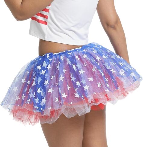 Women Red White Blue Tutu USA Star Skirt American Flag Tulle Skirt Adult Teens 5 Layers Halloween Costume Running Tutu in Saudi Arabia