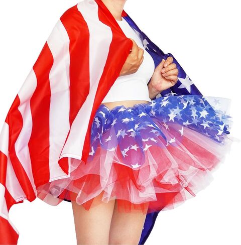 Women Red White Blue Tutu USA Star Skirt American Flag Tulle Skirt Adult Teens 5 Layers Halloween Costume Running Tutu in Saudi Arabia