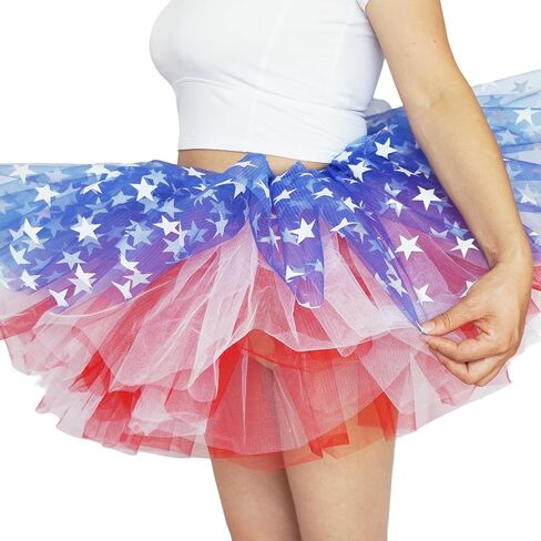 Women Red White Blue Tutu USA Star Skirt American Flag Tulle Skirt Adult Teens 5 Layers Halloween Costume Running Tutu in Saudi Arabia