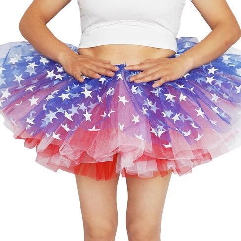 Women Red White Blue Tutu USA Star Skirt American Flag Tulle Skirt Adult Teens 5 Layers Halloween Costume Running Tutu in Saudi Arabia
