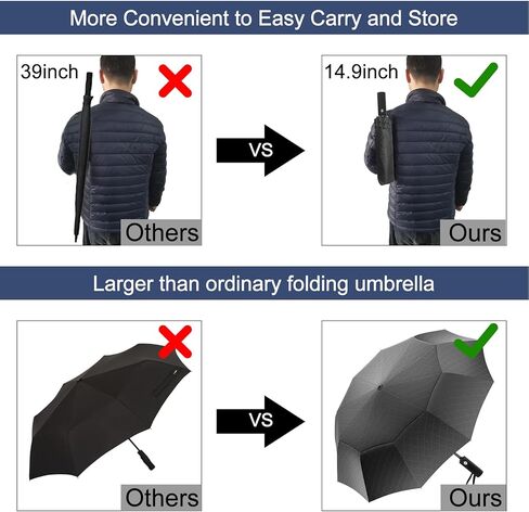 مظلة غولف كبيرة من ساتول، مقاومة للرياح 10 أضلاع أوتوماتيكية مفتوحة/مغلقة، مظلة مزدوجة كبيرة الحجم مزودة بفتحات تهوية، مظلة قابلة للطي محمولة للسفر، عامل حماية من الأشعة فوق البنفسجية 50+، مقاومة للرياح والشمس والمطر، مظلات خفيفة الوزن مدمجة للخارج، أسود in Kuwait