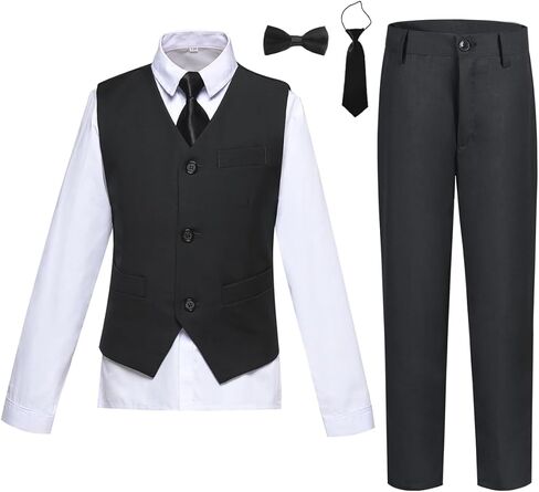 Boy's Suit Slim Fit 5 Piece Formal Prom Teen Suits Tuxedo Wedding Set Toddler Boy Dress with Vest Shirt Pant Tie for Kid Boys in Saudi Arabia