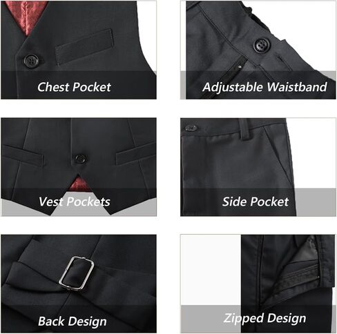 Boy's Suit Slim Fit 5 Piece Formal Prom Teen Suits Tuxedo Wedding Set Toddler Boy Dress with Vest Shirt Pant Tie for Kid Boys in Saudi Arabia