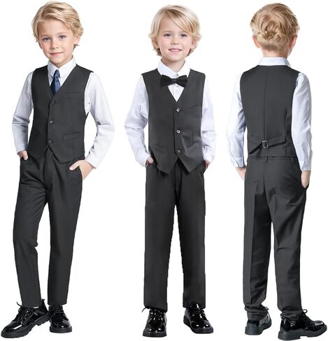 Boy's Suit Slim Fit 5 Piece Formal Prom Teen Suits Tuxedo Wedding Set Toddler Boy Dress with Vest Shirt Pant Tie for Kid Boys in Saudi Arabia
