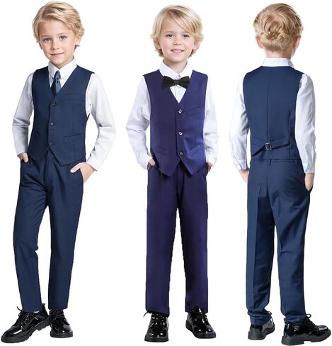 Boy's Suit Slim Fit 5 Piece Formal Prom Teen Suits Tuxedo Wedding Set Toddler Boy Dress with Vest Shirt Pant Tie for Kid Boys in Saudi Arabia