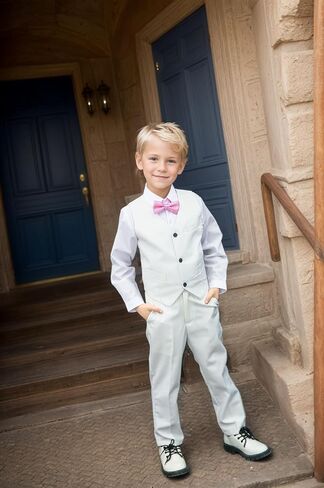 Boy's Suit Slim Fit 5 Piece Formal Prom Teen Suits Tuxedo Wedding Set Toddler Boy Dress with Vest Shirt Pant Tie for Kid Boys in Saudi Arabia