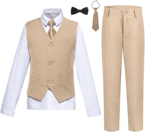 Boy's Suit Slim Fit 5 Piece Formal Prom Teen Suits Tuxedo Wedding Set Toddler Boy Dress with Vest Shirt Pant Tie for Kid Boys in Saudi Arabia