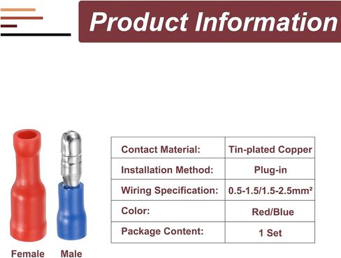 MECCANIXITY 1SET Insulated Male Female Electrical Wire Connectors Wire Terminals Wire Crimp Connector Kit 22-16 AWG,16-14 AWG for Electrical Projects Industrial Chemical Industry, Red,Blue in Saudi Arabia
