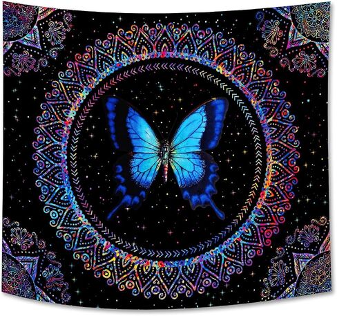 Mushroom Tapestry Trippy Tapestry for Bedroom Blacklight Aesthetic Tapestries Black Light Poster Trippy Wall Hanging Decor for Living Room Psychedelic Blue Purple Colorful Tapestry (36ʺL × 48ʺW) in Saudi Arabia