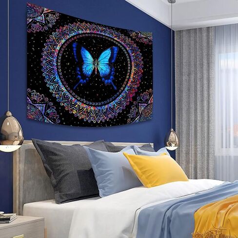 Mushroom Tapestry Trippy Tapestry for Bedroom Blacklight Aesthetic Tapestries Black Light Poster Trippy Wall Hanging Decor for Living Room Psychedelic Blue Purple Colorful Tapestry (36ʺL × 48ʺW) in Saudi Arabia