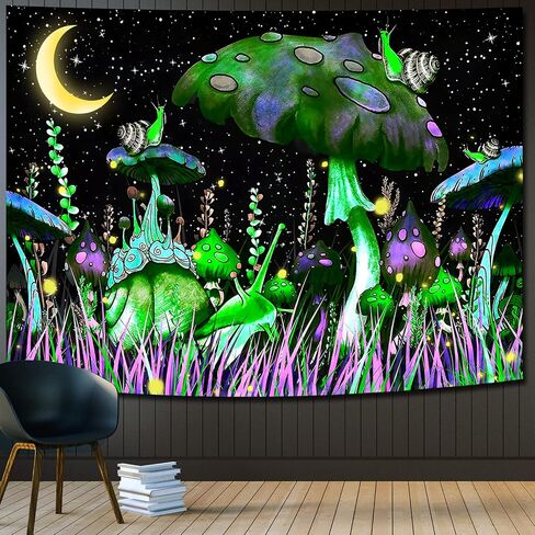 Mushroom Tapestry Trippy Tapestry for Bedroom Blacklight Aesthetic Tapestries Black Light Poster Trippy Wall Hanging Decor for Living Room Psychedelic Blue Purple Colorful Tapestry (36ʺL × 48ʺW) in Saudi Arabia