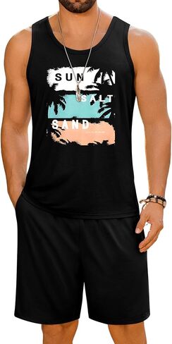 Lecgee Men's Hawaiian Sublics Supmit Summer Tank Top & Shorts aloha الاستوائية من قطعتين يوميًا شاطئًا يوميًا غير رسمي in Saudi Arabia