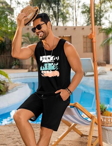 Lecgee Men's Hawaiian Sublics Supmit Summer Tank Top & Shorts aloha الاستوائية من قطعتين يوميًا شاطئًا يوميًا غير رسمي in Saudi Arabia