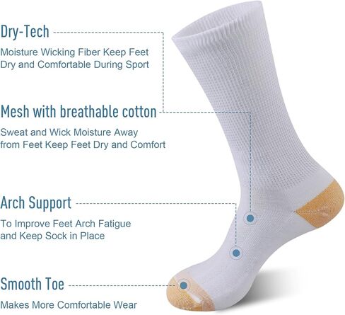 ECOEY Copper Ion Diabetic Socks for Men, Cotton Circulator Socks Non-Bonding Loose Wide Top, Crew Length 9-11 10-13 in Saudi Arabia