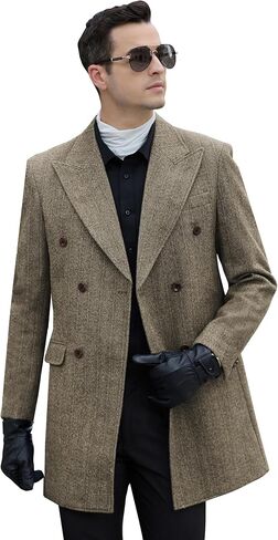 Men Trench Coat Peacoat Jackets Male Grey Coats Casual Winter Herringbone Long Jacket for Men Warm Wool Overcoat in Saudi Arabia