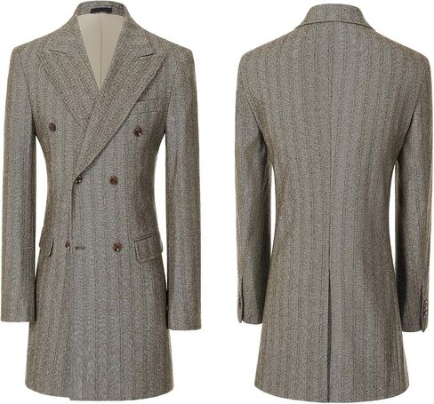 Men Trench Coat Peacoat Jackets Male Grey Coats Casual Winter Herringbone Long Jacket for Men Warm Wool Overcoat in Saudi Arabia